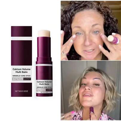Cemenrete Calcium Multi Balm, Calcium Volume Multi Balm, Wrinkle Core Stick, Korean Collagen Moisturing Stick, Anti-Aging, Hydrating, Firming Skin, Suitable For Eyes, Neck, Face, 9g