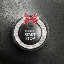 Bowknot Car Accessories, Pink Bow Rhinestone Start Button Ring, Black Engine Start Stop Button Ring Car Decor, Shiny Girl Ignition Decoration - Large Butterfly Knot Fire Ring - View 14