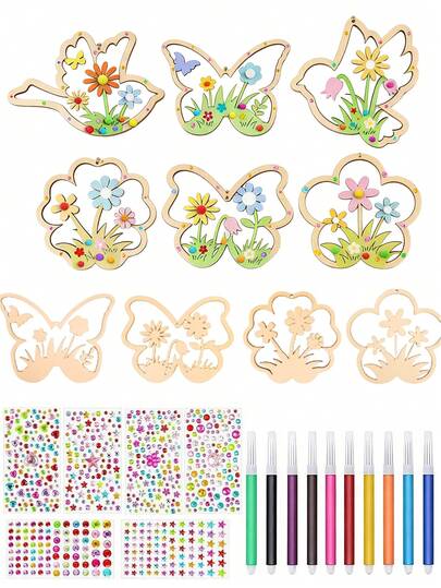 6pcs Wooden Butterfly Shaped Hanging Decor, Suitable For Painting And Graffiti Crafts, DIY Painting Wooden Slices Home Decor, Comes With 29pcs Set, Wooden Floral Decorations, Painting Craft Wooden Blocks Decor And Home Decoration, Adult DIY Blank Wooden Boards For Party, Birthday, Bulletin Board And Classroom Decor, Great For Spring And Easter Family Gathering Desktop Decoration And Gift Items