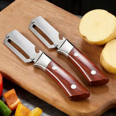 2pcs Stainless Steel Multifunctional Vegetable Peeler And Bottle Opener - Labor-Saving And Convenient Kitchen Tool, Suitable For Right-Handed Use, Suitable For Various Vegetables And Fruits, Exquisite Gift For 32 Festivals TY7G
