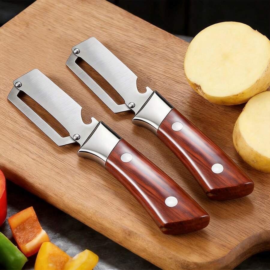 2pcs Stainless Steel Multifunctional Vegetable Peeler And Bottle Opener - Labor-Saving And Convenient Kitchen Tool, Suitable For Right-Handed Use, Suitable For Various Vegetables And Fruits, Exquisite Gift For 32 Festivals TY7G - Black - View 1