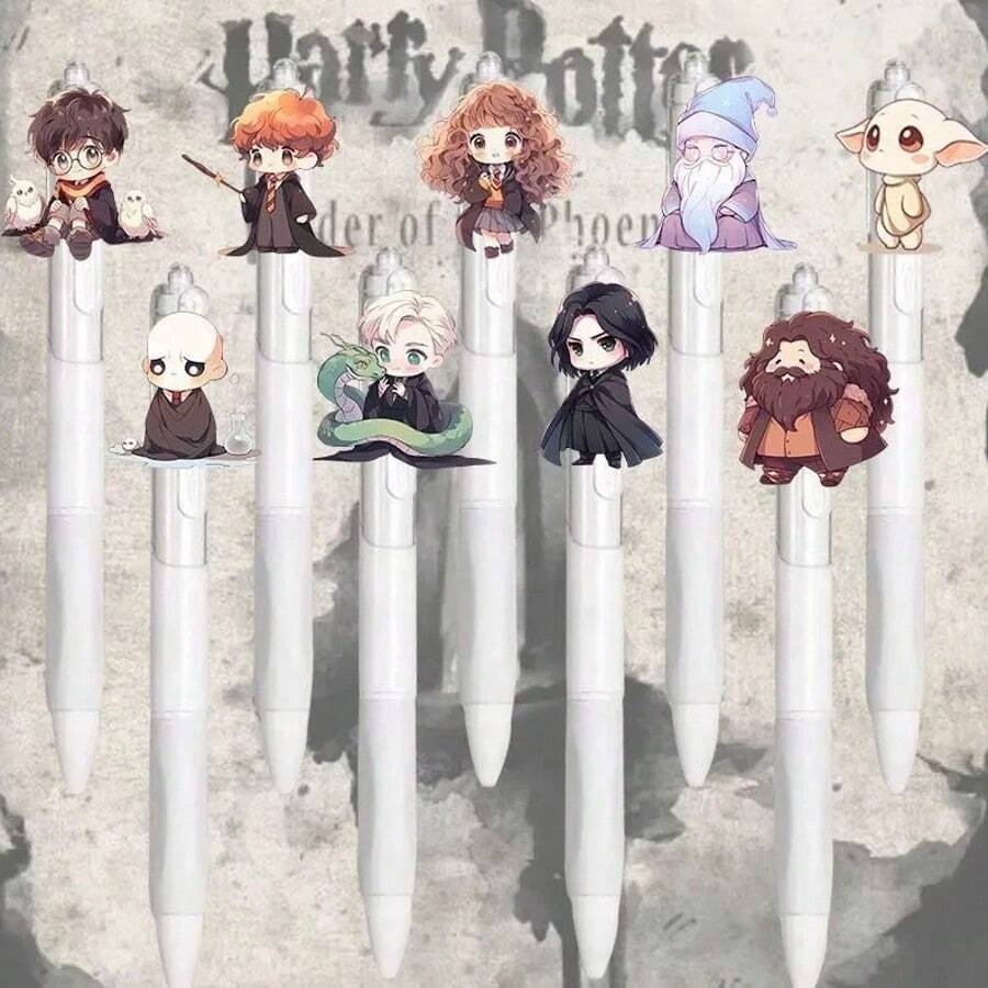 Bộ 3 bút bi rút 0.5mm theo chủ đề, mực đen viết trơn tru với các nhân vật kinh điển Harry, Hermione, Ron, thích hợp cho thi cử, học tập, sử dụng hàng ngày, văn phòng phẩm nhân vật phép thuật, bộ sưu tập dành cho người hâm mộ và quà tặng Phục Sinh cho giới trẻ. - Nhiều màu - Xem 1