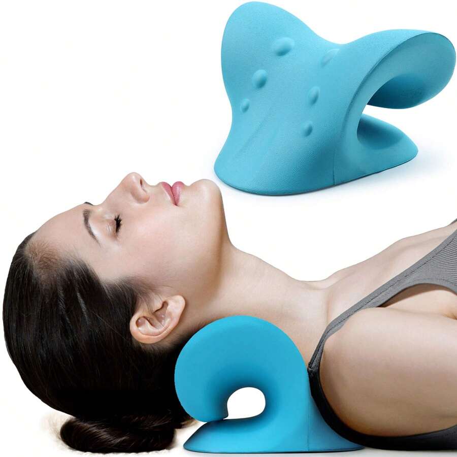 Neck And Shoulder Relaxer, Cervical Traction Device For TMJ Pain Relief And Cervical Spine Alignment, Chiropractic Pillow Neck Stretcher (Blue) - 查看 1