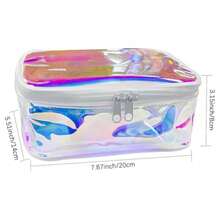TPU Holographic Clear Makeup Bags BulkClear Storage Bag Toiletry Pocket Portable Zippered Iridescent Pouch Waterproof Cosmetic Travel Bags With White Zipppe For Women - Blue - View 4
