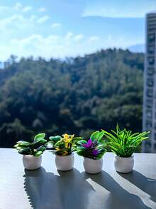 迷你人造盆栽植物 | 逼真樹脂盆栽與花卉綠植，無需電源，耐用方形花盆，適用於室內外裝飾、情人節、復活節、聖帕翠克節、感恩節、辦公桌裝飾、家居裝飾、床頭裝飾、母親節禮物、開學禮物 - 多色 - 查看 5