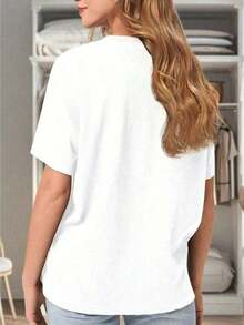 Baseball Mom Cute Baseball Women Mother's Day T-Shirt - 100% Cotton Women's Casual Short Sleeve Crew Neck T-Shirt For Spring & Summer - Vintage Street - White - View 3