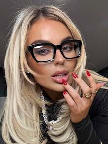 1pc Black Fashion Glasses With Clear Lenses, Minimalist Modern Design, Unisex Suitable For Daily Life, Office, Reading, TV Watching And Smartphone Use - Multicolor - View 5