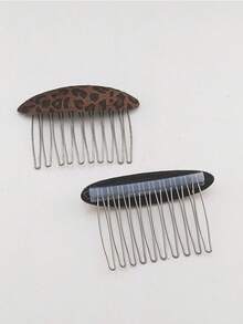 1pc Leopard Print Casual 10-Tooth Stainless Steel & Alloy Side Comb, Suitable For Daily Wear - Multicolor - View 4