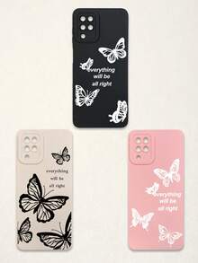 Funda de teléfono suave con protección de lente, 3 piezas con estampado de mariposa y letra, mariposa + estampado de eslogan "Todo estará bien", compatible con iPhone y Galaxy - Multicolor - Ver 68