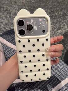 1个可爱猫耳硅胶波点手机壳，兼容 17/16/15/14/13 Pro Max，可爱少女设计师款 - 白色 - 查看 1