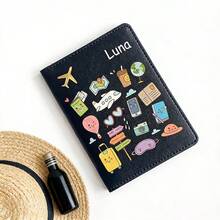 1 Custom Text Name Passport Holder - Cute Cartoon Fashionable Minimalist Style Lightweight Open-Closure Design Travel Document Case, Suitable For Business, Vacation, And Formal Occasions - Ideal Gift For Travelers, Essential For Business Trips - Multicolor - View 10