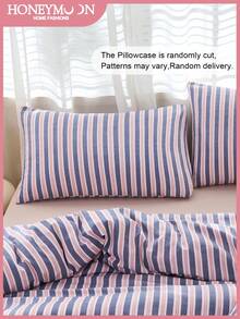 蜜月条纹印花枕套（1个装） - 100% 涤纶，轻盈柔软面料，印花精美，柔软透气，抗皱，信封式开口设计，适用于家居、宿舍、沙发等场所，通过 OEKO-TEX 认证，是送给妈妈的理想礼物 - 彩色 - 查看 2