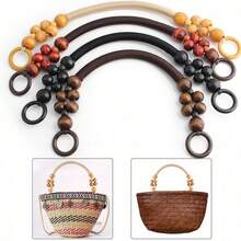 18.9-Inch Wooden Beaded Rope Bag With U-Shaped Handle, Suitable For Beach Bags, Crochet Bags, Vintage Bags, DIY Projects, And DIY Wallet Making. - Multicolor - View 2
