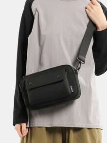 1pc Men's Solid Color Versatile Shoulder Bag, Minimalist Casual Outdoor Messenger Bag For Men - Black - View 1