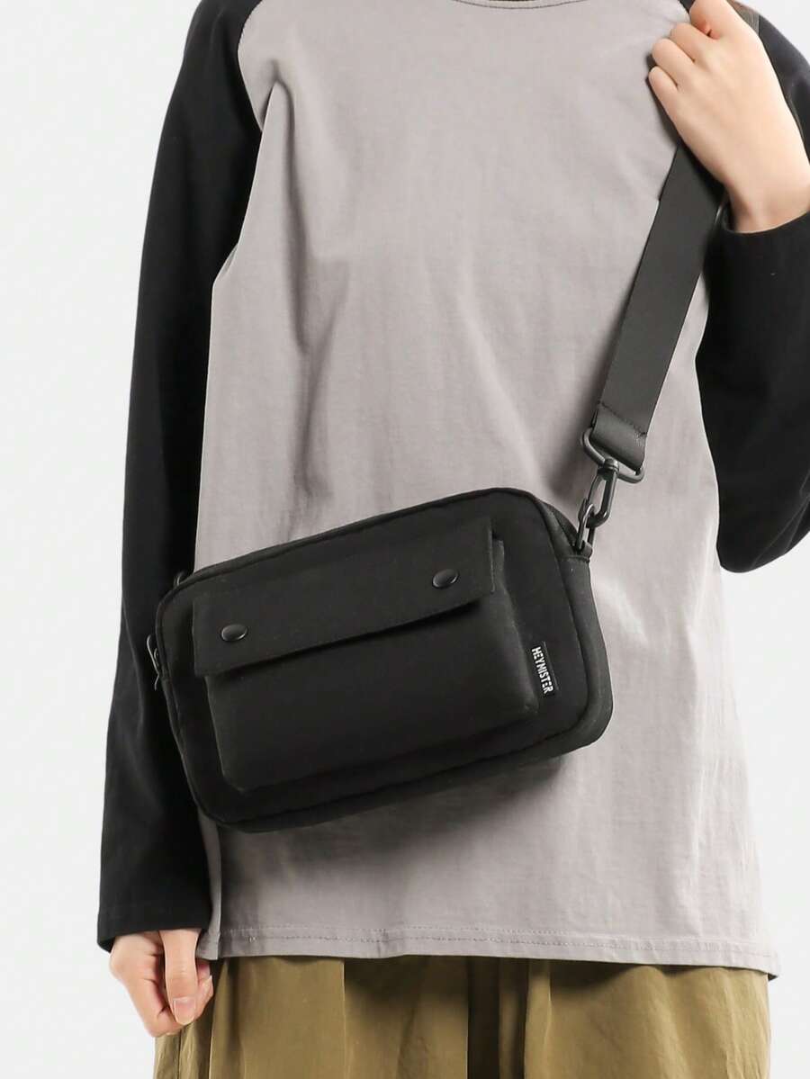 1pc Men's Solid Color Versatile Shoulder Bag, Minimalist Casual Outdoor Messenger Bag For Men - Black - View 1