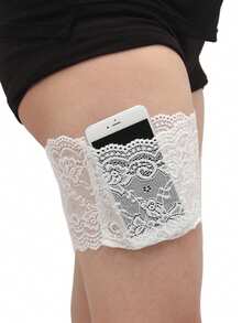 1pc Women's Lace Garter With Non-Silicone Phone Pocket - Elegant Lace Design, Made Of Spandex, Hand Wash Recommended - Fashionable Thigh-High Sock Accessory | Comfortable Fit, Suitable For Women | Lingerie Accessory Lace Garter With Anti-Slip Thigh Phone Pocket - Multicolor - View 12