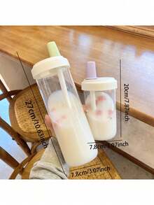 1pc Large Capacity Bubble Tea Straw Cup With Straw Lid, Simple Portable Heat-Resistant Plastic Water Cup - Multicolor - View 3