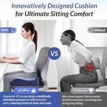 Gel Seat Cushion For Office Chair And Car Seat With Ergonomic Zoning Memory Foam Chair Cushion For Sciatica Lower Back Tailbone Pain Relief And Intimate Ventilation Non-Slip Airy Cover - 灰色 - 查看 5
