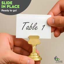 Table Number Holders 16pc Premium Gold Metal Place Card Holders For Wedding Party Table Decor Card Holder (1.7 Inch Tall) - 金子 - 查看 5