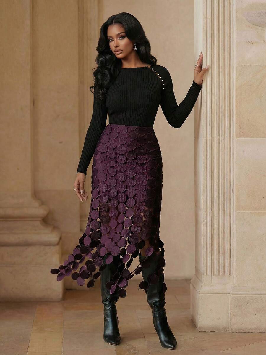 Playroots Laser Cut Multi Circle Double Layered Skirt - Violet Purple - View 1