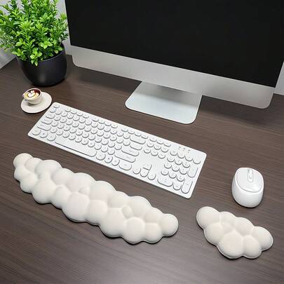 2pcs Cloud-Shaped Wrist Rest Mousepad & Keyboard Pad, Ergonomic Silicone Foam Material For Hand/Wrist Support, Non-Slip For Home Office & Gaming