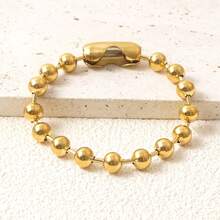1pc Stainless Steel Beaded Bracelet, Unisex, Gold/Silver Color, 8mm Metal Beads Chain, Women - Gold - View 6