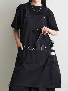 1 chiếc tạp dề chất lượng cao, thiết kế nhiều túi dung tích lớn, chống thấm nước và chống bám bẩn, yếm và dây đeo eo có thể điều chỉnh, phù hợp cho nhà bếp, dọn dẹp, tiệm làm tóc, quán cà phê, làm vườn, khách sạn, dịch vụ ăn uống. - đen - Xem 10