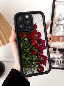 Flower 1pc Black Romantic Rose Pattern Full Coverage TPU Shockproof Phone Case Compatible With IPhone 17, 16, 15, 14, 13, 12, 11 Pro Max - Multicolor - View 1