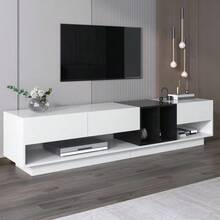 Low TV Unit In Glossy White And Black. Design With Color Blocks, Drawers, Compartments, And Multiple Storage Spaces. - 白色 - 查看 3
