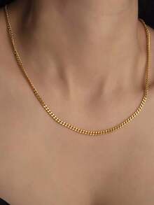 1pc Stainless Steel Chain Necklace, Fashion Minimalist Cuban Link, Blade Link, Twist Chain, Luxury Niche Versatile Necklace Accessory Suitable For Girls And Women - Gold - View 9