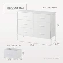 Sweetcrispy Dresser For Bedroom, 6 Drawers Dressers And Chests Of Drawers, TV Stand For Bedroom With Fabric Drawers, Kids Dresser Fabric Storage Dresser For Living Room - trắng - Xem 9