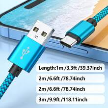 USB A 转 Type C 数据线 3A 快充[3.3 英尺/6.6 英尺/10 英尺] USB-C 快充尼龙编织线 兼容三星 Galaxy S26 S25 S24 S23 S22 S21 S10、Note 20 10 9 A51 G8 G7、Pixel 及其他 USB-C 设备 - 薄荷藍 - 查看 5