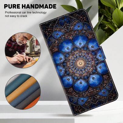 GLANDOTU Ốp lưng điện thoại bằng da PU dạng gập, có khe đựng thẻ và dây đeo, họa tiết Mandala, thiết kế chân đế, tương thích với nhiều dòng điện thoại.