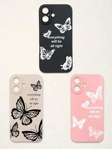 Funda de teléfono suave con protección de lente, 3 piezas con estampado de mariposa y letra, mariposa + estampado de eslogan "Todo estará bien", compatible con iPhone y Galaxy - Multicolor - Ver 43