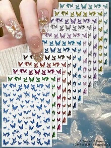3/6/12片装闪光蝴蝶美甲贴纸，3D全息闪亮蝴蝶美甲贴花 DIY - 彩色 - 查看 20