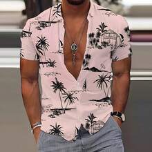 Palm Trees Swaying With Tropical Flowers Evoke A Carefree Island Spirit And  Vibes 3D Print Hawaiian Beach Men Shirt Short Sleeve Casual Button Down Top - A508D-AL24075 - 查看 1