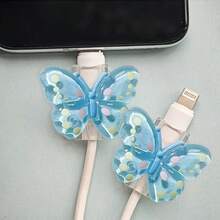 2pcs Summer Butterfly Transparent Bow Universal Lightning (5-14) Type-C Cable Protector - Durable, Resistant To Breakage, Fashionable Phone Accessory Design - Plastic Cable Protector With Cute Bow Decoration, Charging Cable Protector - Multicolor - View 9