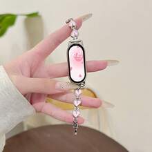 MI Watch Band, Heart-Shaped Metal Chain, Compatible With Mi 8/9/10, Ins Style, Fashionable, Unisex Replacement Strap - Silver Powder - View 8