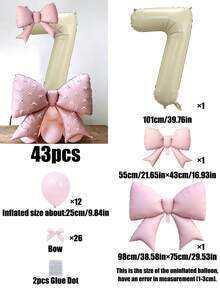 43pcs Birthday Theme 0-9 Number Balloon Set, 40-Inch Cream Color Number Foil Balloons, Pink Bow Balloons, Pink Latex Balloons, Bow Ribbon Accessories Suitable For Birthday Party, Anniversary Decoration - Birthday Suit - View 16