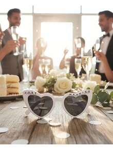 2/1pc"JUST MARRIED" Heart-Shaped Wedding Party Glasses, Suitable For Bachelor/Bachelor Parties, Gifts For The Bride And Bridesmaids, Wedding Party Decorations, Party Favors, And Wedding Accessory Glasses. - View 8