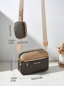 2pcs/Set Fashionable New Printed Multilayer Crossbody Bag & Shoulder Bag With Charm, Women Handbag Set - Khaki - View 3