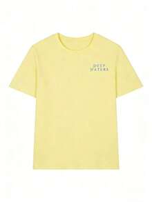 Cute Marine Life Print Women's Loose T-Shirt, Round Neck Short Sleeve Summer Top, Vintage Street Style Washed Cotton Graphic Tee For Vacation Daily - 黃色 - 查看 2