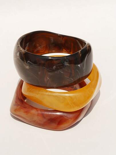 Set de 3 piezas/1 pieza de brazaletes geométricos exagerados, accesorio de joyería versátil para uso diario, fiesta, vacaciones, estilo bohemio