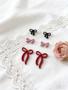 Set 6 buah anting-anting pita warna-warni elegan klasik Prancis, cocok sebagai hadiah liburan dan untuk pemakaian sehari-hari bagi wanita. - MultiWarna - View 2