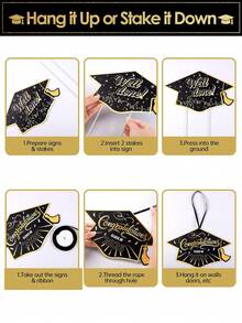 16pcs 2026 Graduation Celebration Decor, Plastic "Congrats Grad" Ornaments With Hanging Graduation Cap. Suitable For Decorating Graduation Parties, Outdoor Lawns, Garden Paths And Walkways, Also Applicable For Birthday Parties, Theme Parties And Holiday Celebrations. - Multicolor - View 4