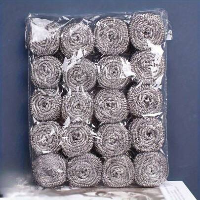 20个不锈钢丝球，铜丝清洁刷，耐用防锈工业清洁工具，适用于厨房、地板、卫生间、抛光和修复。