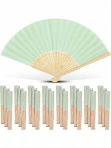 1/5/8pcs Plain Bamboo Folding Fans, Portable Hand Held Small Fans For Travel, Outdoor, Hiking, Daily Life, Gifts For Family, Friends, Couples (Paper Fan + Organza Bag),Summer,Holiday - Light Green - View 5