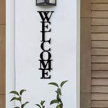 1pc Metal Vertical Welcome Sign Wall Decor - Entryway Decoration, Housewarming Gift, Typography Design, Indoor Wall Hanging For Living Room Or Foyer - Black - View 2
