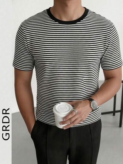  GRDR Men's Summer Striped Short Sleeve Shirt, Suitable For Casual And Business Wear