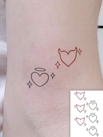 1pc Temporary Tattoo Sticker, Minimalist Chest Angel Devil Heart Design Herbal Tattoo Sticker, Waterproof Temporary Tattoo Sticker PVC Fashionable Suitable For People, Lasts 3-5 Days